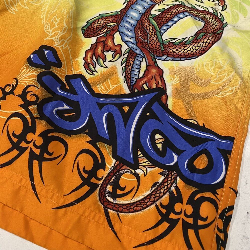 VTG JNCO Jeans Men's Board Shorts Dragon Tribal Neon Size 36 Swim Swimwear 90s - Picture 3 of 8